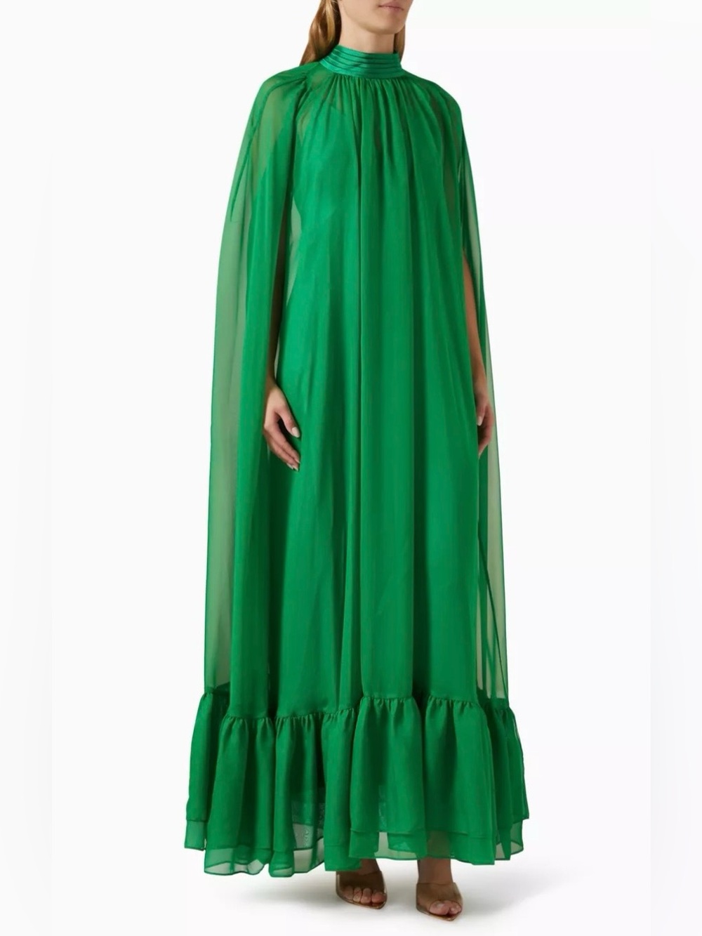 Alice + Olivia Lanelle Maxi Cape Dress - Light Emerald Green Maxi Cape Dress - S